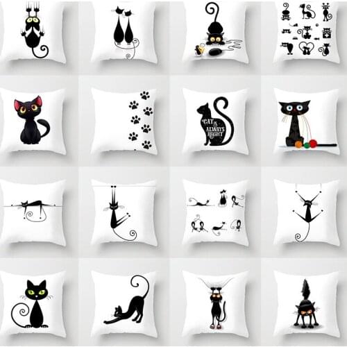 Black Cat Cushion Cover Cushions Home Decor Homeware Nordic White Soft Pillow Morocco Decor Farm Decoration Farmhouse Custom