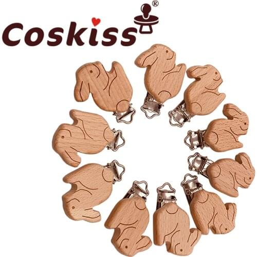 Coskiss Pacifier Clip 30pc Rabbit Shape Woodcut Custom Baby Wooden Pacifier Clip Baby Teether Neutral Surprise Gift