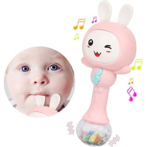 Baby Musical Rattle and Teethers, Sing Rabbit Baby Toy with 6 Classic Songs and Light for Toddlers Infant