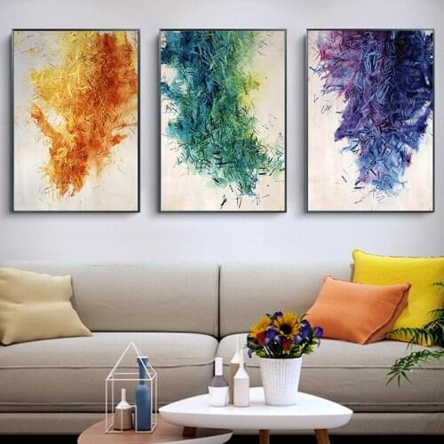 Home Decor Yellow Green Purple Canvas Art Colorful Abstract Oil Painting Wall Pictures for Living Room Posters and Prints Pop