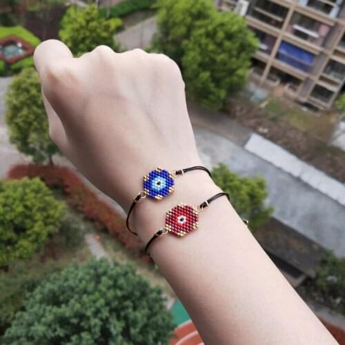 FAIRYWOO New Fashion Turkey Evil Eye Bracelet Girls Boho Miyuki Handmade Rope Adjustable Bracelet Woman Kid Friendship Gifts