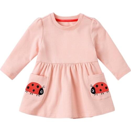 2021 Brand Autumn Baby Girls Clothing Draped Dress Casual Cotton Insect Print Toddler Fall Clothes for Kids 2-7 Years