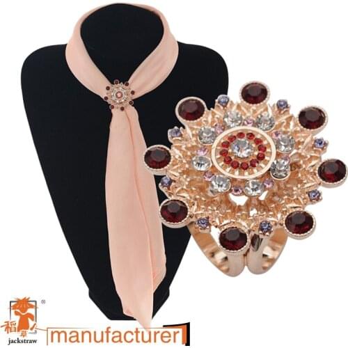 Jackstraw 2018 red crystal scarves buckle hot sell scarf buckle silk manufacturer direct selling