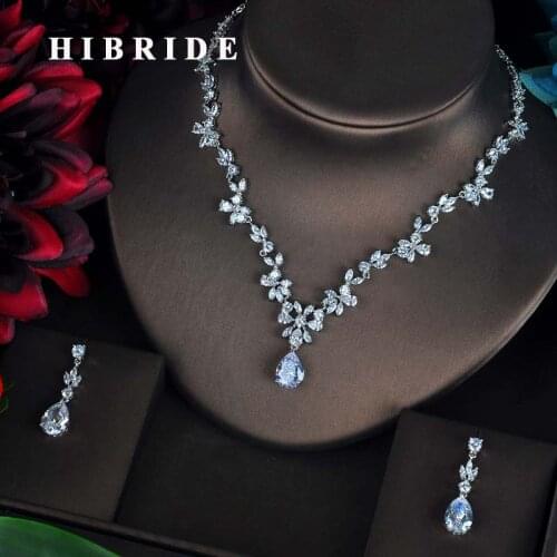 HIBRIDE Luxury Flower Design Jewelry Sets For Women Pendientes Mujer Moda 2018 Necklace Earrings Bijoux Set N-588