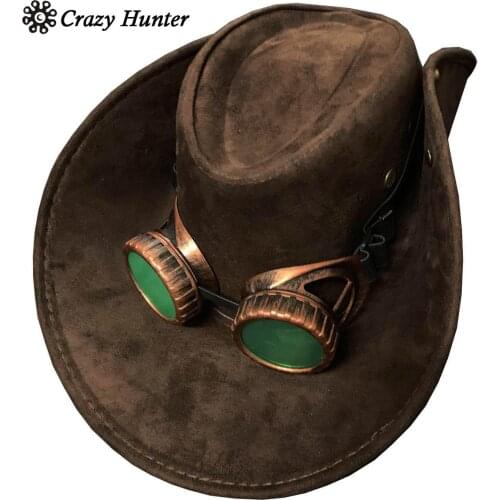 Steampunk Cosplay Cowboy Hats Cap w/ Goggles Women Men Western Hat