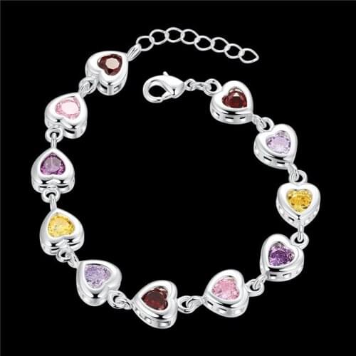 Beautiful design Silver color heart charm bracelet with Zircon fashion classic Valentines Day gift for girl global hot