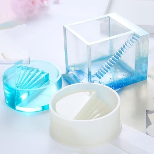 Creative DIY Square Staircase Potted Silicone Molds Storage Box For Cut Mold DIY Crystal Epoxy UV Gift Box Jewelry Tools Moulds