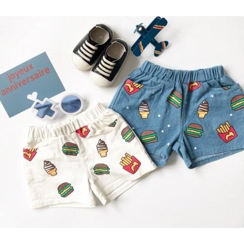 Tonytaobaby Summer New Boys and Girls Jeans Cute Fries Hamburg Printed Pants