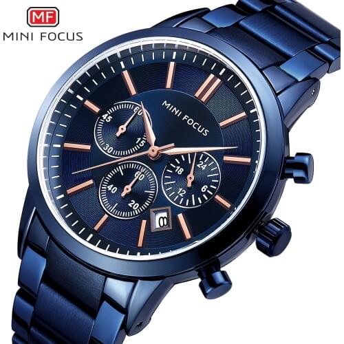 MINI FOCUS Men Business Watches Top Brand Luxury Fashion Quartz WristWatch Waterproof Stainless Steel Watch Reloj Hombre Blue