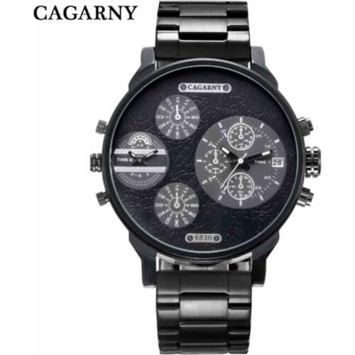 CAGARNY TOP Casual Brand Men Stainless steel strap Military Quartz Watch Sports Date Clock Multiple time zone relogio masculino