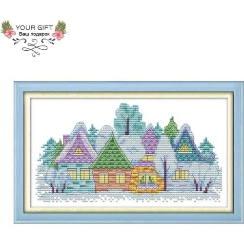 Your Gift FA039 Small Village 14CT 11CT Counted and Stamped Small Village Needlework Cross Stitch Kits