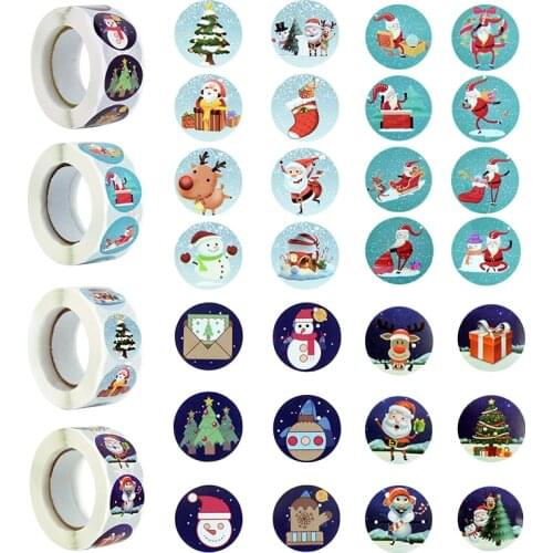 500pcs/roll Christmas Elk Snowman Santa Print Sticker Packaging Seal Xmas Gift Box Label Sticker Navidad Christmas Decoration