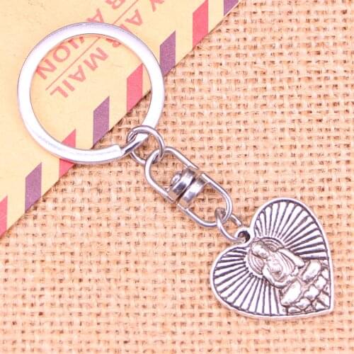 New Fashion Keychain 23*24 mm buddhism heart buddha Pendants DIY Men Jewelry Car Key Chain Ring Holder Souvenir For Gift