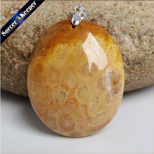 New Trendy Men Bijoux Jewelry Natural Coral Fossil Stone Chrysanthemum Pendant Beads Fit Necklace Gift Leather Choker HS792