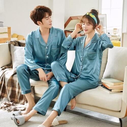 Lovers' Sleepwear Oversize 3XL Couples Satin Pajamas Set 2PCS Shirt&Pant Home Clothes Intimate Lingerie Men&Women Pyjamas Suit