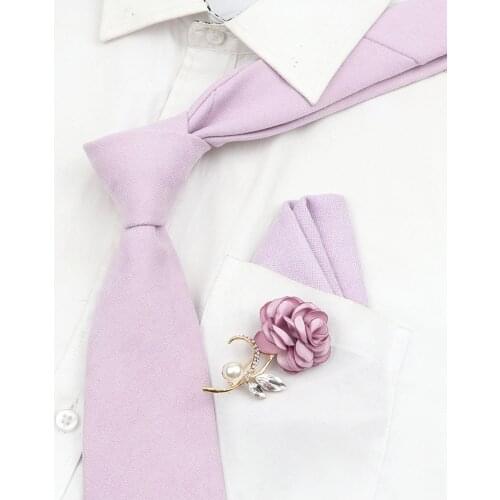 Solid Color Wedding Tie Bowtie Rose Brooch Handkerchief Set Cotton Corduroy Necktie Mens Romantic Accessory Tuxedo Suit Gift