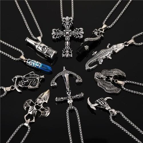 BUDROVKY Cross Pendant Necklace Fashion Retro Hollow Hip-hop Necklace Domineering Stainless Steel Chain Mens Jewelry