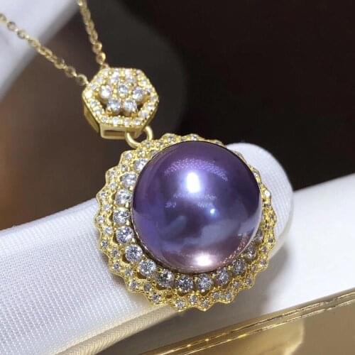 Fine Jewelry Plated Natural Fresh Water Purple Pearl 14-15mm Pendant Necklaces for Women FIne Pearls Pendants