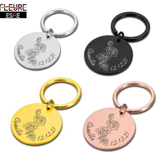 Personalized Keychain Customized Couple Rose Pattern Original Keychains Key Pendant for Car Keys Gift To Girlfriend Boyfriend