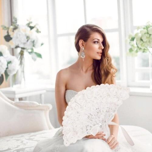 Plastic Bride Lace Handheld Fan Lace Rose Fans Non-foldable Fan Wedding Party Supplies Photo Shoot Props