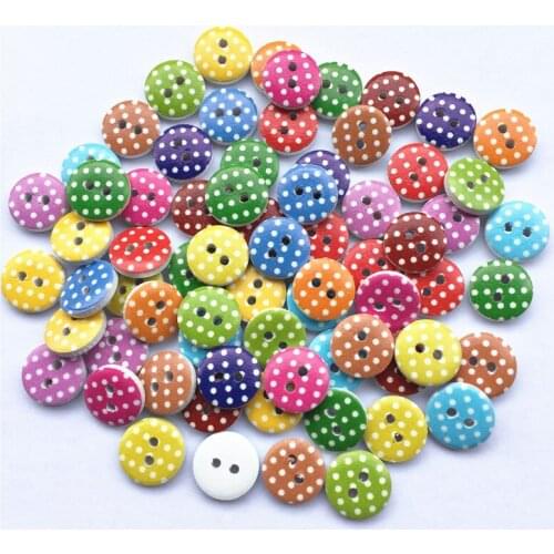 100pcs 13mm Mixed Dots Round Wood 2 Holes Spotted Buttons For Scrapbooking DIY Crafts Sewing Accessories