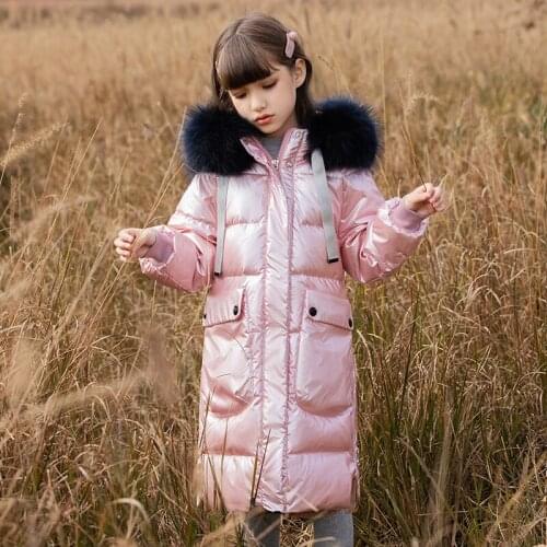 Girls' Down Jacket Long 2021 Russian Winter Clothes New Big Childrens Clothes Teenager Girls' White Duck Down Thickened Coat