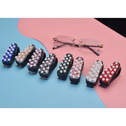 Luxury Portable Car Sun Visor Sunglasses Rhinestone Holder Car Glasses Case Eyeglasses Clip Ticket Card Clamp Fastener Cip