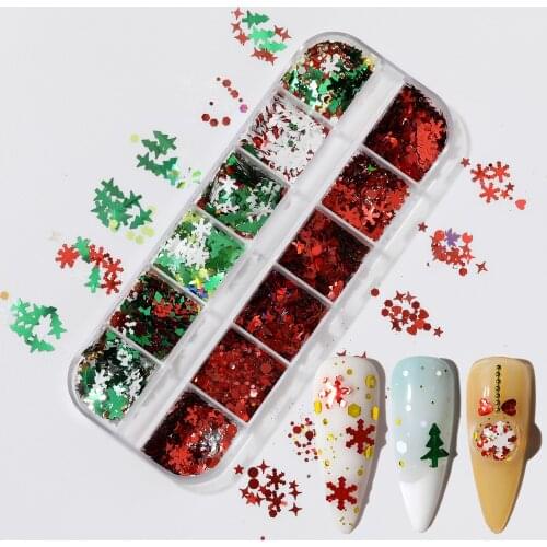Christmas Nail Art Winter Snow Flakes Christmas Tree Stars Glitter Nail Sequins 3d Art Design Nail Decoration Accessories