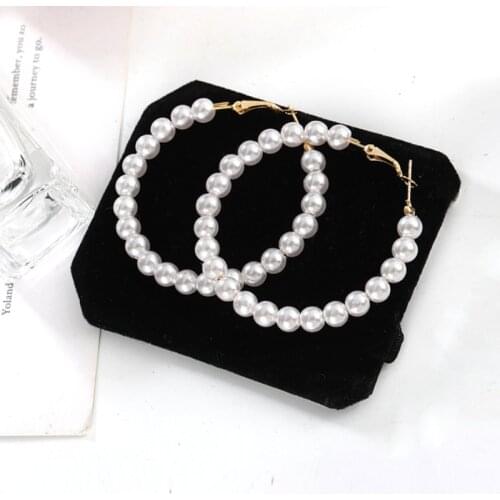 Elegant White Pearls Round Hoop Earrings Women Small Big Pearl Circle Earrings Fashion Women Wedding Engagement Jewelry