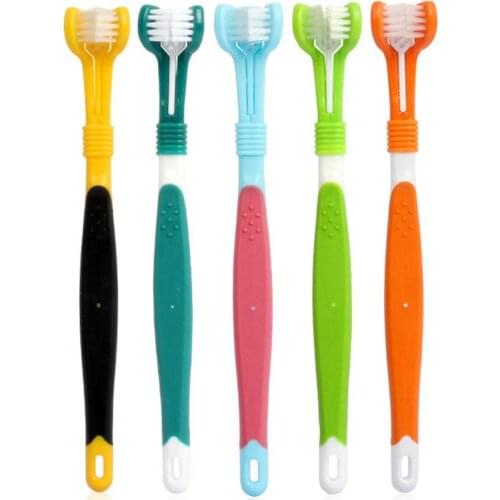Pet Toothbrush Three Sided Multi-angle Cleaning Plastic Dog Soft Bristle Toothbrush for Oral Care