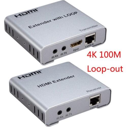 4K 100M HDMI Extender with Loop By CAT5E Cat 6 6e Cat6 RJ45 Ethernet Cable Transmitter Receiver hd 1080p Laptop PC To TV Monitor