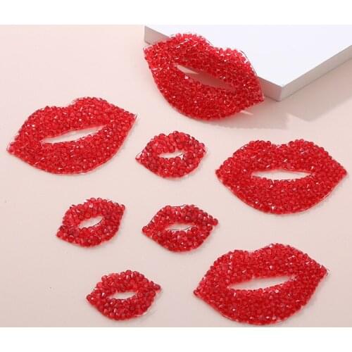 Embroidery beaded patch red lip mouth patches badges appliques for clothing EQ-1757