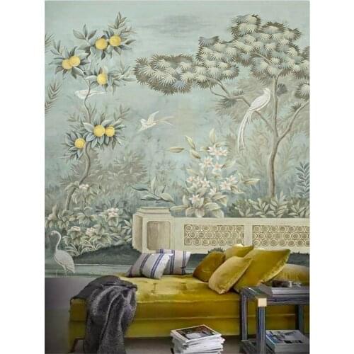 Wellyu Custom European-style retro mural 3d palace hand-painted flower and bird pastoral mural living room bedroom porch mural