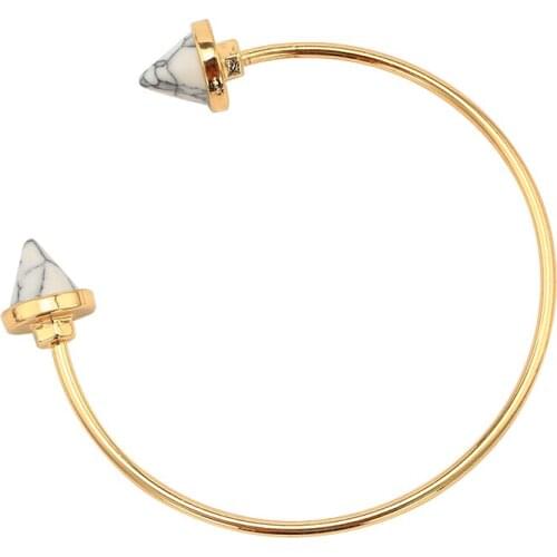 2016 New Fashion Spike Natural Stone Bracelet Gold color Green White Arm Cuff Bracelets Bangles for Women