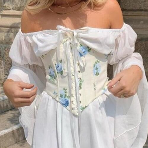 Women Vintage Corset Crop Tops Bandage Club Sexy Tank Top Ladies Streetwear Waist Cincher Bustiers Top Waist Clip Corset