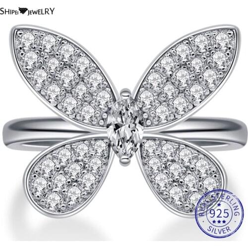 Shipei 100% 925 Sterling Silver Created Moissanite Gemstone Butterfly Diamonds Wedding Fine Jewelry Romantic Cute Ring For Women