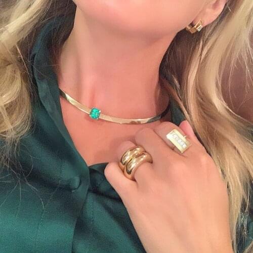 Colorful Square Birthstone Gold Color 4mm Herringbone Snake Chain Women Choker Chain Necklace 2021 New