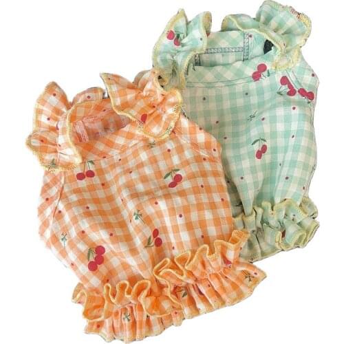 2021 New Dog Vest Clothes Spring Summer Plaid Bust Vest Cute Teddy Bear Clothing Pet Supplies Stretch Costume Small Dog Dress