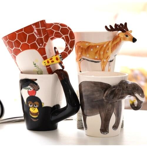 3D Coffee Mug Funny Animal Dinosaur Giraffe Dolphin Porcelain 13.5 Oz Tea Cup Cute Creative Ceramic Tea Mug Kid Christmas Gift