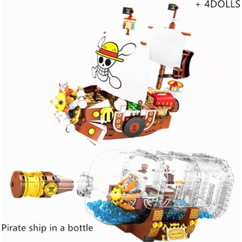 568pcs One Pieces Boats Luffy Sunny Pirate Ships Blocks Model Sunshine Boat Assembled Collectible Toys For Children Gifts