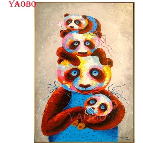 Yaobo DIY Diamond Painting Panda Family Cross Stitch Home Decoration Diamond Embroidery Sale Cute Animal 5D Handmade Gift