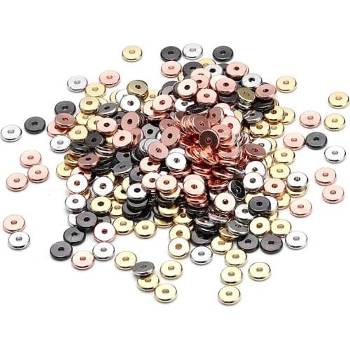 MINHIN 50/30pcs Solid Brass Metal Gold/Silver/Black/Rose Gold Flat Round Shape 3 6 8mm Loose Spacer Beads for Jewelry Making