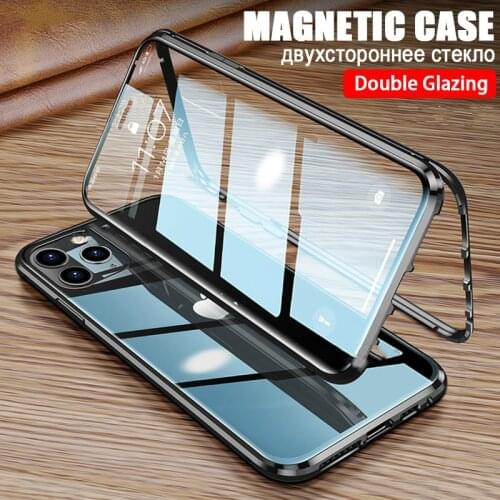 360 Magnetic Adsorption Metal flip Case For iPhone 11 Pro XS Max X XR Double-Sided Glass Case For iPhone 7 8 6 6s Plus XR SE2020