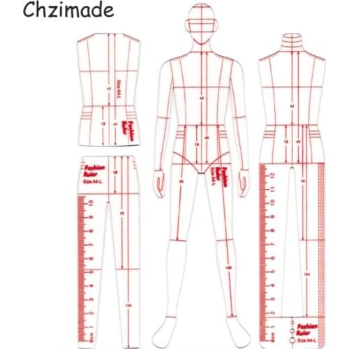 Chzimade 3Pcs/lot Fashion Men Drawing Ruler Figure Drawing Template for Fashion Design Fashion Sketch Template Male