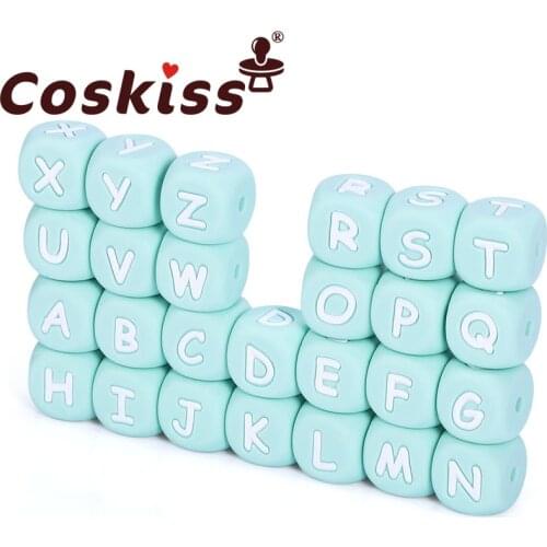 Coskiss 20pcs 12mm Food Grade Silicone Letter Beads Silicone Chewing Beads Necklace Teething Baby Toys Beading DIY Baby