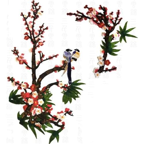 Plum Blossom Flower Applique Clothing Embroidery Bird Patch Fabric Sticker Sew On Patch Craft Sewing Repair Embroidered