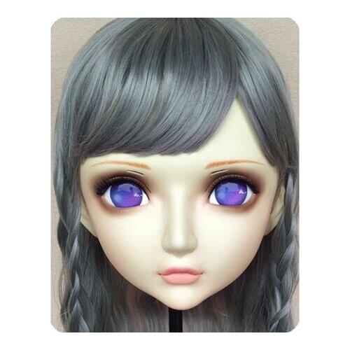 DM084) Girl Sweet Resin Japanese Anime Kigurumi Mask Cosplay Lolita Crossdressing Lifelike BJD Masks Eyes Color for Choose