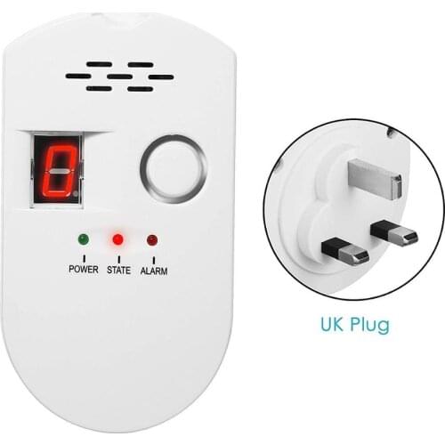EU UK Gas Alarm Detector, LPG/Natural Gas/Coal Gas Detector Sensor Plug-in Gas Leakage Detector Alarm with Sound Warning