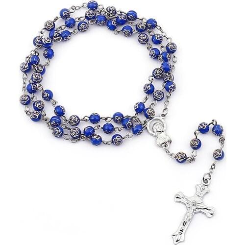 Jesus Cross Rosary Necklace Vintage Cross Pendant Jewelry 2021 Trend Catholic Necklace Zinc Alloy Accessories NEW Wholesale