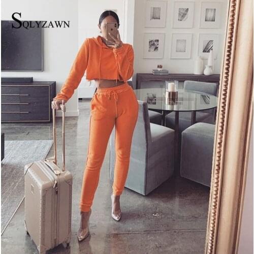 2 Piece Set Women Crop Sweatshirt 2ps Set Winter Sportwear Pocket Tracksuit Set Casual Female Suit Sweatshirts Deportiva Mujer